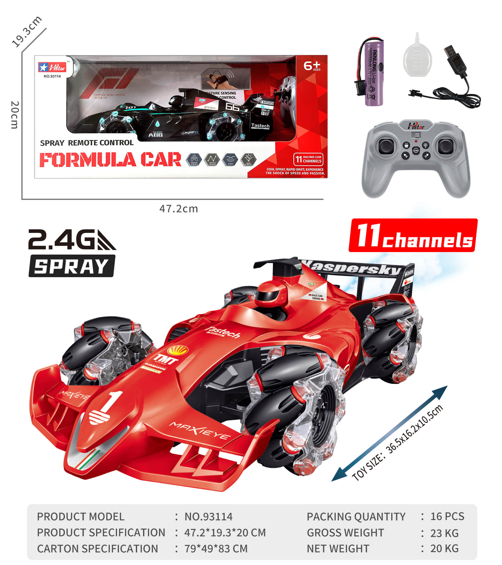 1/14 FORMULA SPRAY STUNT REMOTE CONTROL RACING CAR-93114