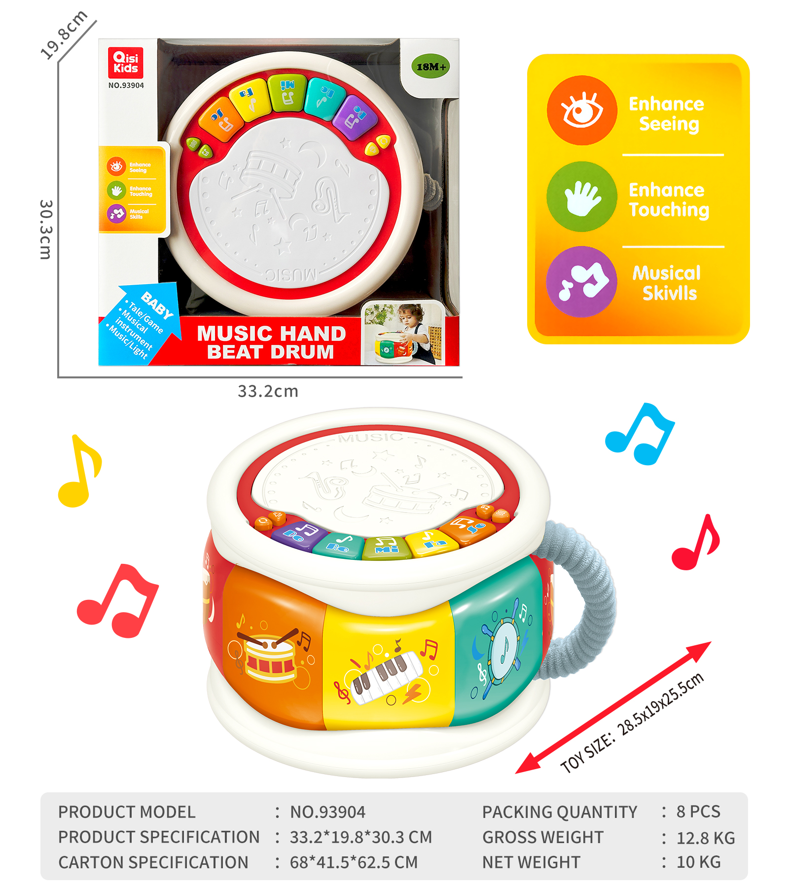 FUN SOUND AND LIGHT MUSIC HANDBEAT DRUM BABY TOY-93904 FUN SOUND AND LIGHT MUSIC HANDBEAT DRUM BABY TOY-93904