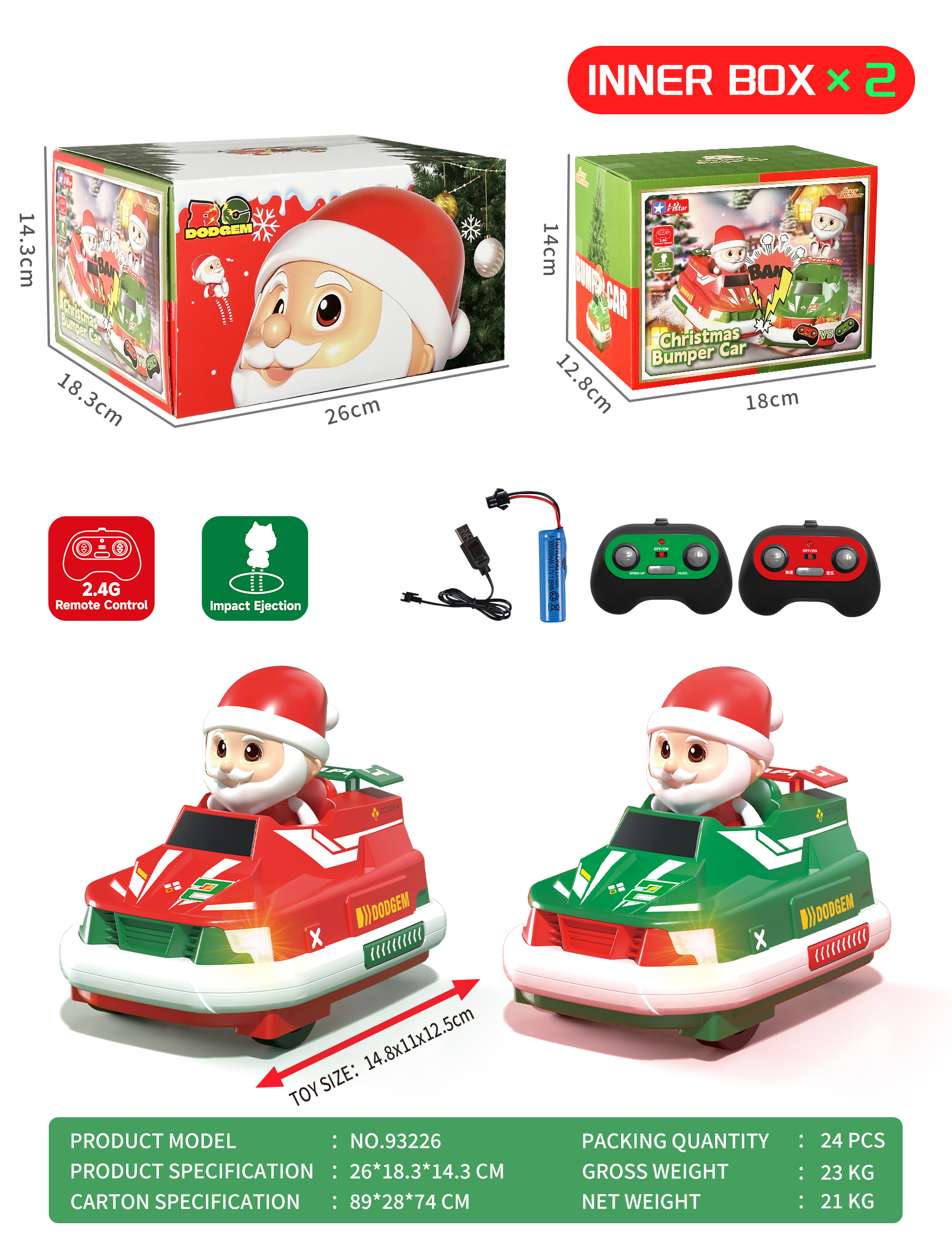 REMOTE CONTROL CHRISTMAS BUMPER CAR(Sealed color box)-93226
