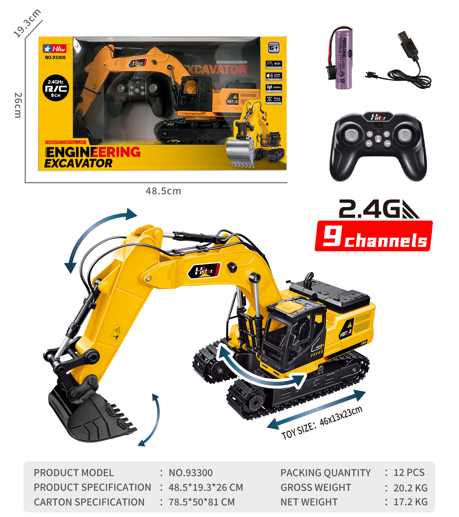 1/12 REMOTE CONTROL EXCAVATOR 9 CHANNEL-93300