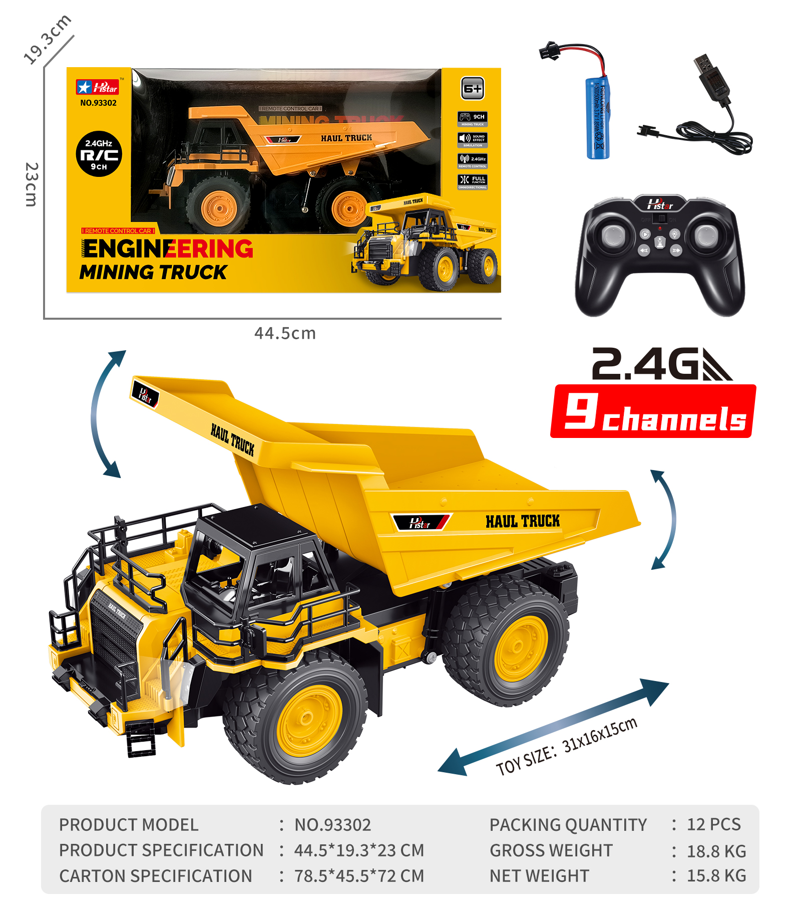 1/12 REMOTE CONTROL MINING TRUCK  9 CHANNEL-93302