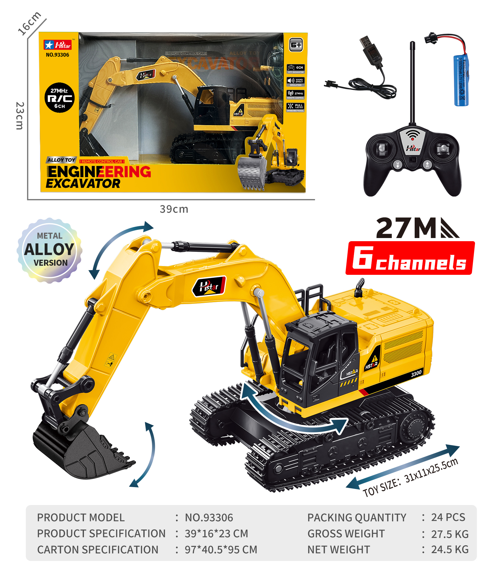 1/16 ALLOY REMOTE CONTROL EXCAVATOR 6 CHANNEL-93306 1/16 ALLOY REMOTE CONTROL EXCAVATOR 6 CHANNEL-93306