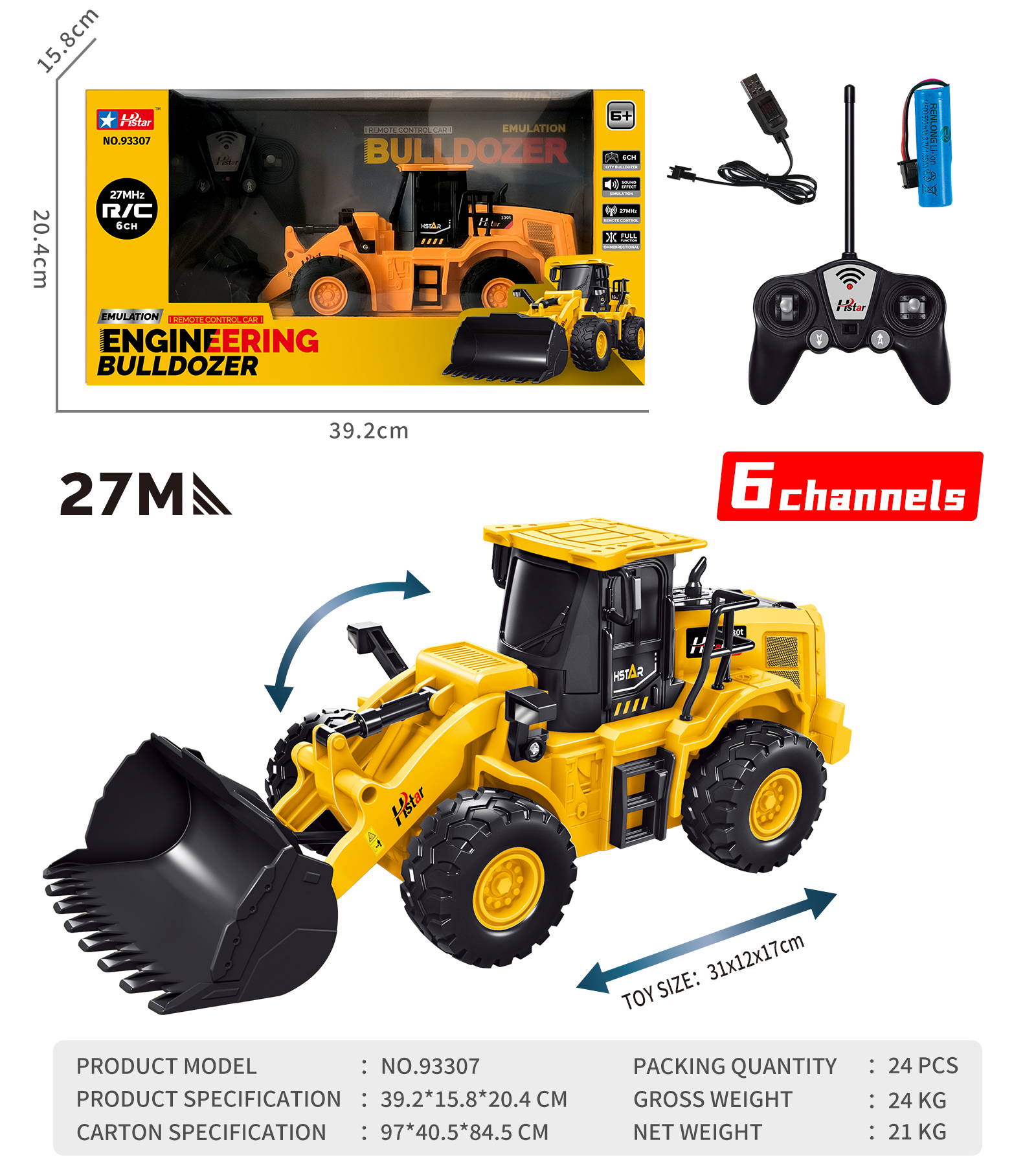 1/16 REMOTE CONTROL BULLDOZER 6 CHANNEL-93307