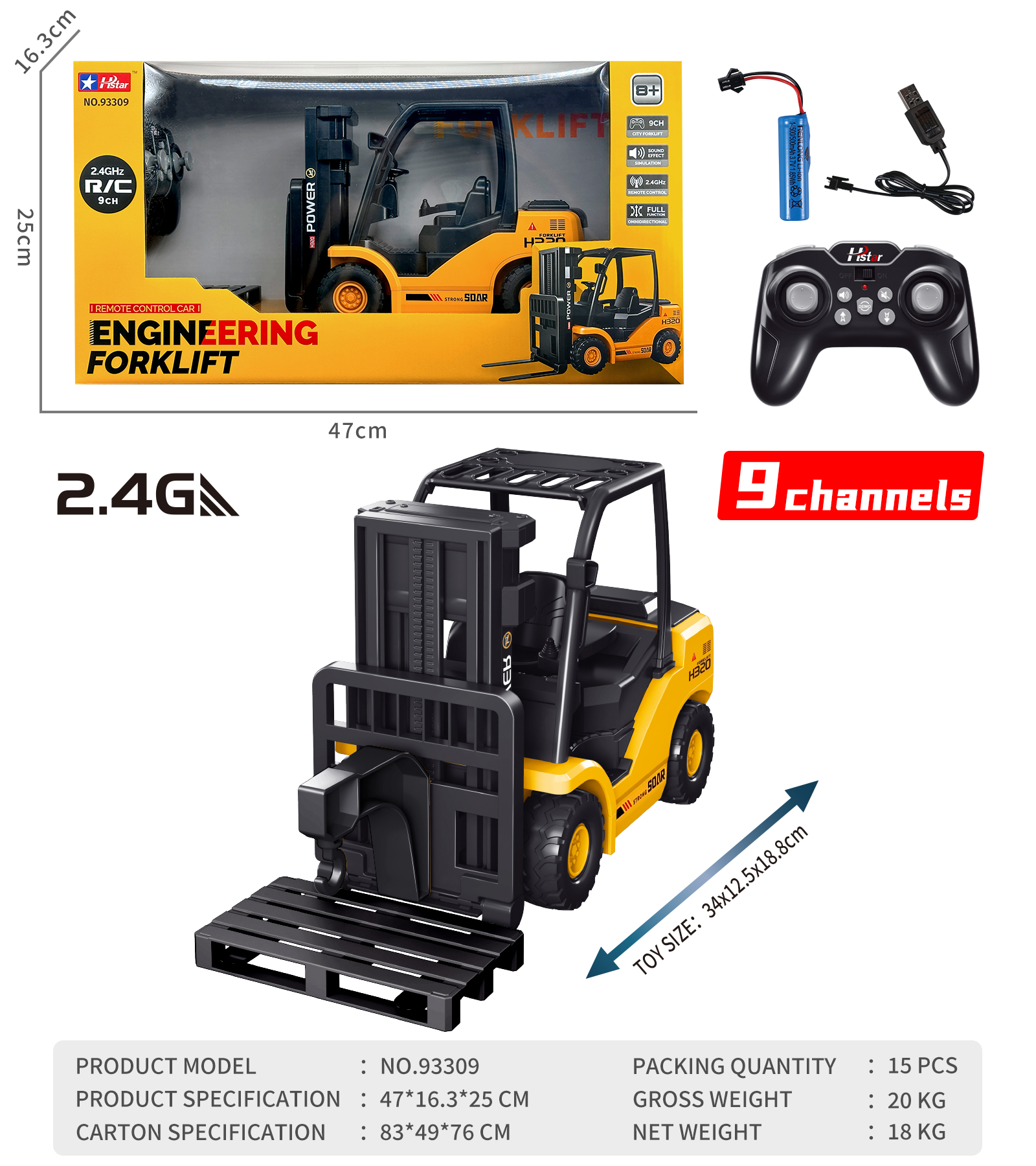 1/12 REMOTE CONTROL FORKLIFT 9 CHANNEL-93309