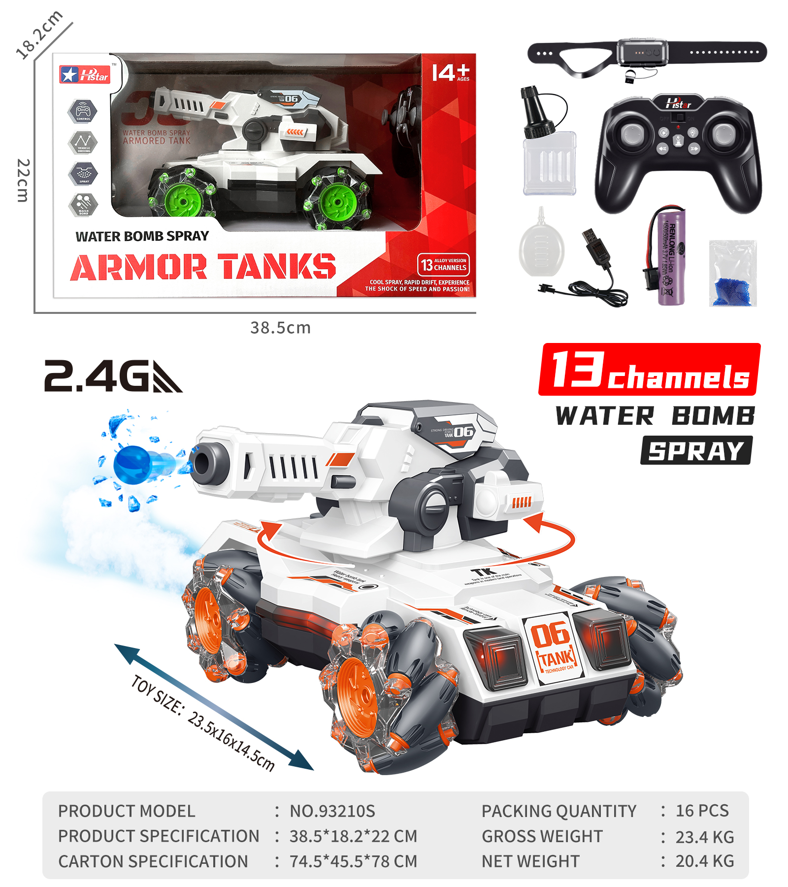 1/14 REMOTE CONTROL SPRAY WATER BOMB TANK (GESTURE/REMOTE CONTROL)-93210S 1/14 REMOTE CONTROL SPRAY WATER BOMB TANK (GESTURE/REMOTE CONTROL)-93210S