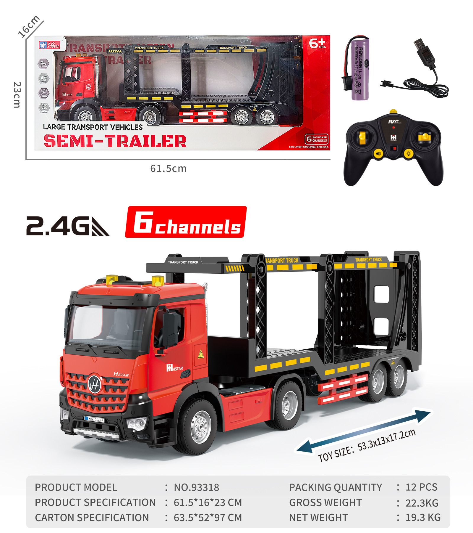 1/16 REMOTE CONTROL DELIVERY TRUCK 6 CHANNEL-93318