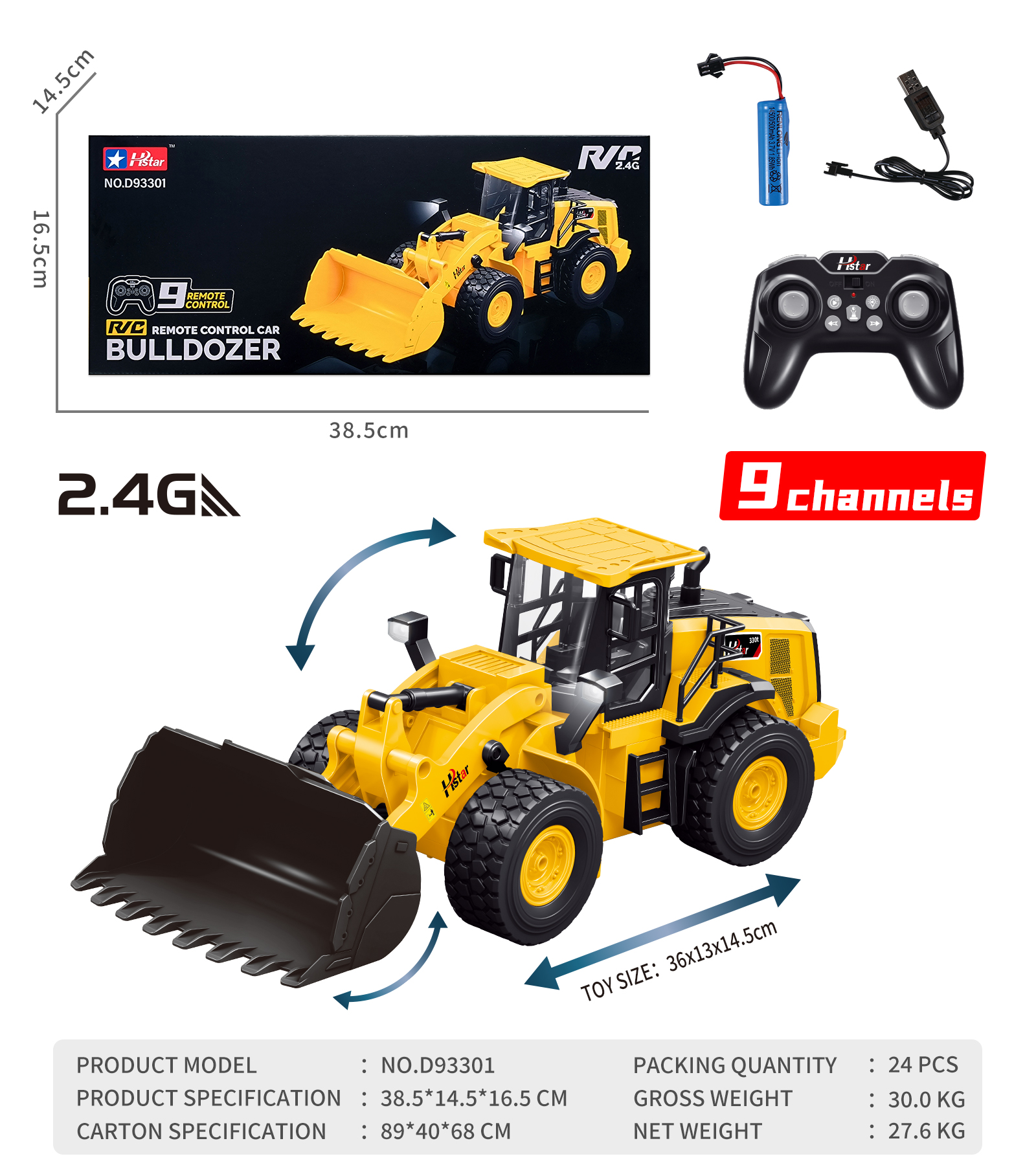 1/12 REMOTE CONTROL BULLDOZER 9 CHANNEL(Sealed color box)-D93301 1/12 REMOTE CONTROL BULLDOZER 9 CHANNEL(Sealed color box)-D93301