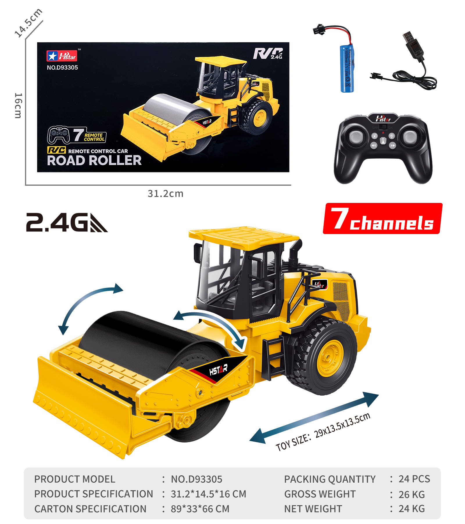 1/12 REMOTE CONTROL ROAD ROLLER 7 CHANNEL(Sealed color box)-D93305