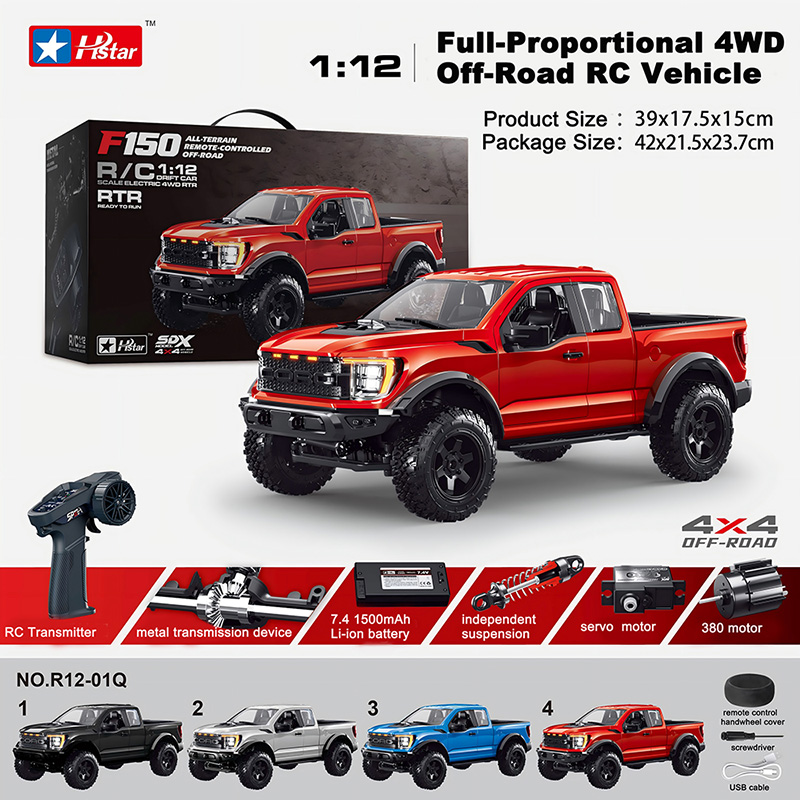 1:12 Remote Control Car, Full-Proportional RC Rock Crawler Dual Speed Truck Off Road