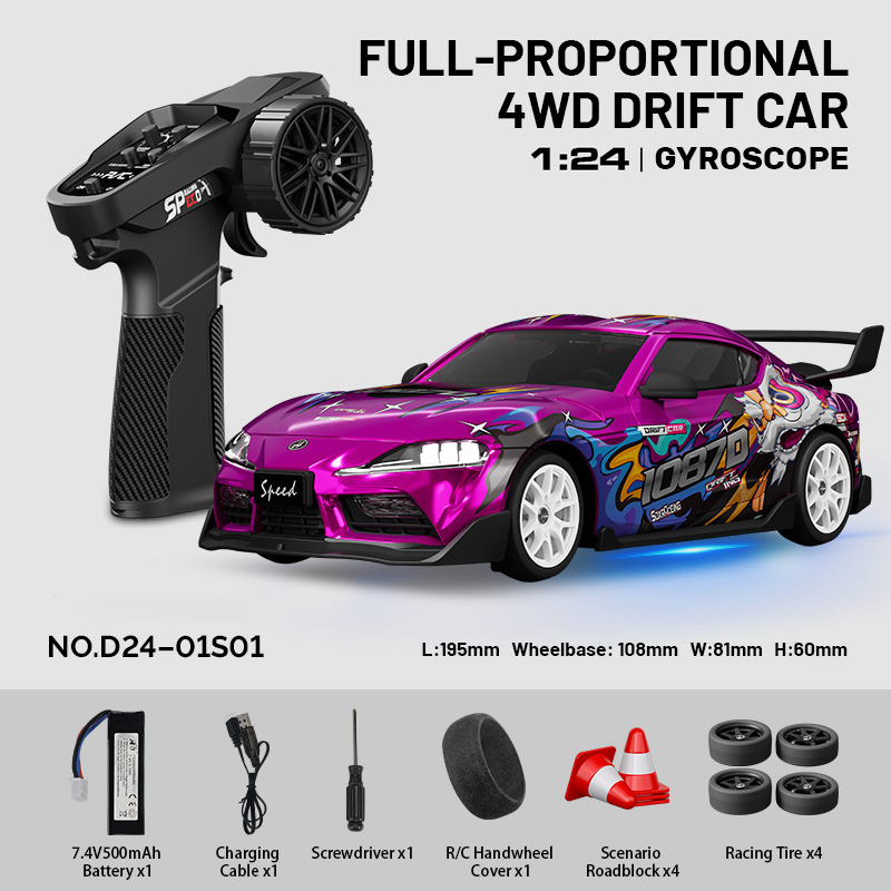 4WD RC Drift Car | 1:24 Gyroscope Stabilized | 2.4G Full-Proportional Control Racing Car
