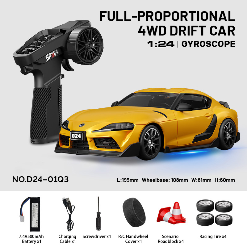2.4G Full-Proportional 4WD RC Drift Car with Gyroscope – 1:24 Scale, Adjustable Speed & Lights
